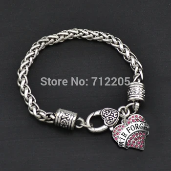 

50pcs a lot fashion crystal heart Air Force with Wheat Link Bracelets