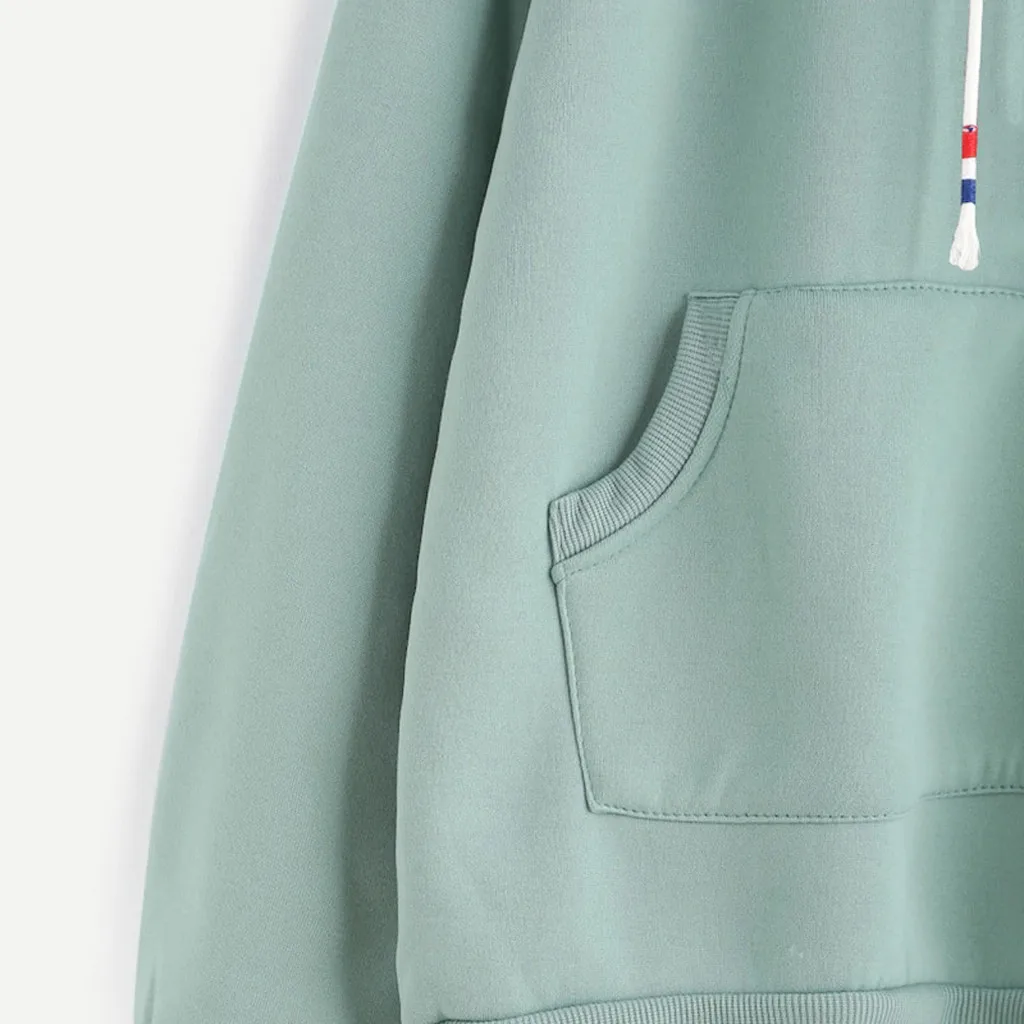 Женская строчка контрастного цвета длинный рукав плюс бархат женский свитер осень зеленый с капюшоном топы новинка 2019 Толстовка