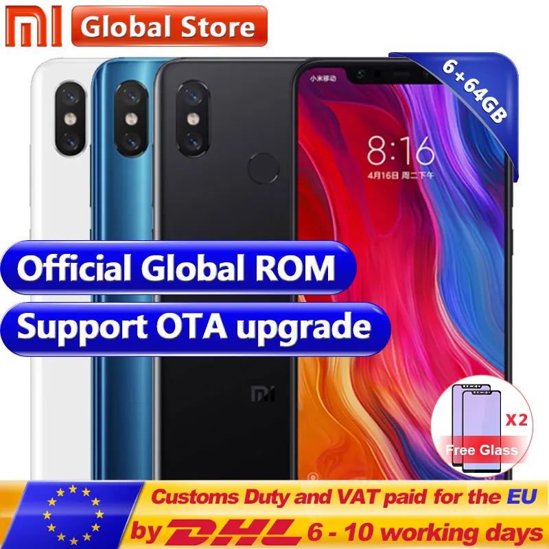 Оригинальный Xiaomi mi 8 6 ГБ оперативная память 64 Встроенная Snapdragon S845 Octa Core мобильный