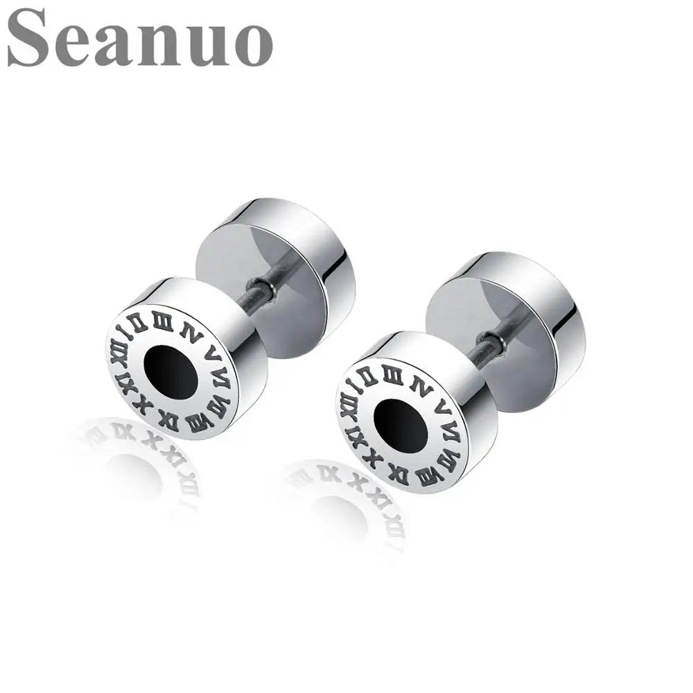 

Seanuo Hot Roman Numerals Men's Stainless Steel Push-back Stud Earrigns Fashion Punk Hiphop Boy Cool Small Ear Earrings Jewelry