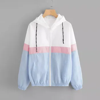 

2019 fashion Women Long Sleeve Patchwork Thin Skinsuits Hooded Zipper Basic Coat For Ladies Both Sides Can Wear Outwear 7.17