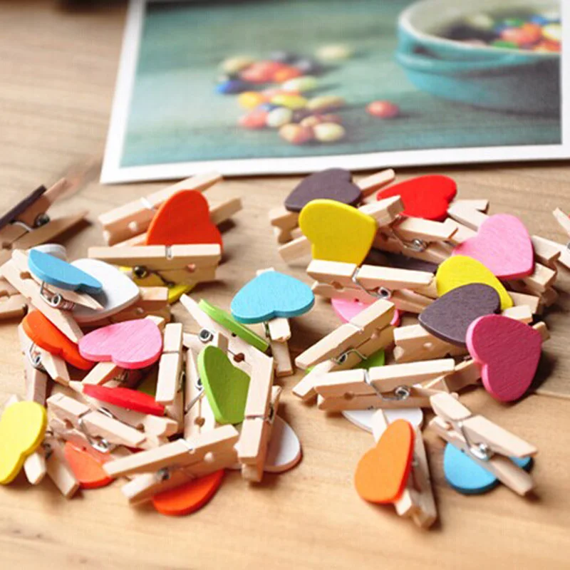 50 шт. мини цветные деревянные зажимы в форме сердца, офисные принадлежности, фото, памятки, деревянные штифты, поделки, открытки, декоративные зажимы, 10 цветов, разные цвета