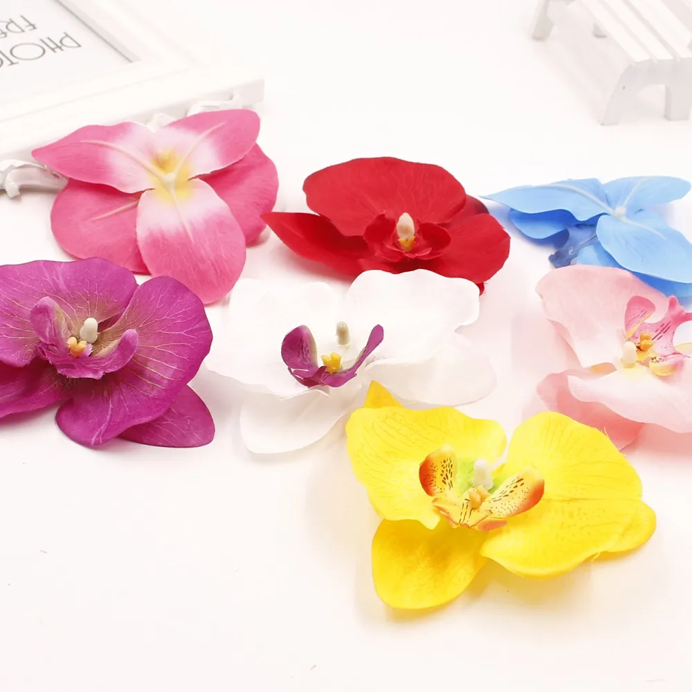 

5 pcs / lot 10 cm Large Butterfly Fabric Phalaenopsis Orchid Flower Heads Decoration DIY Multi-use Artificial Flower