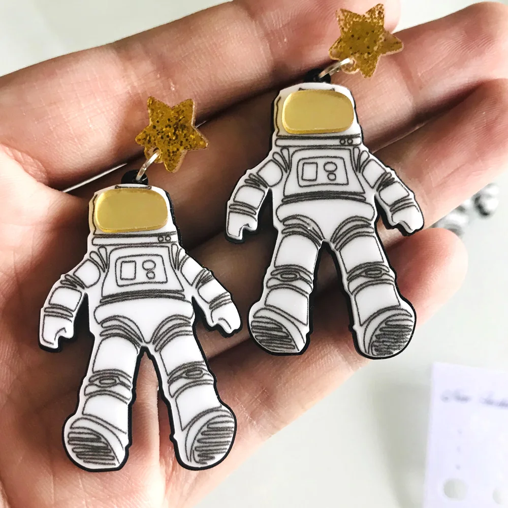 Funny Exaggerated Spaceman Acrylic Drop Earrings Shining Glitter Powder Star Cool Winter Drop Earrings for Women Unique Brincos Funny Exaggerated Spaceman Acrylic Drop Earrings Shining Glitter Powder Star Cool Winter Drop Earrings for Women Unique Brincos