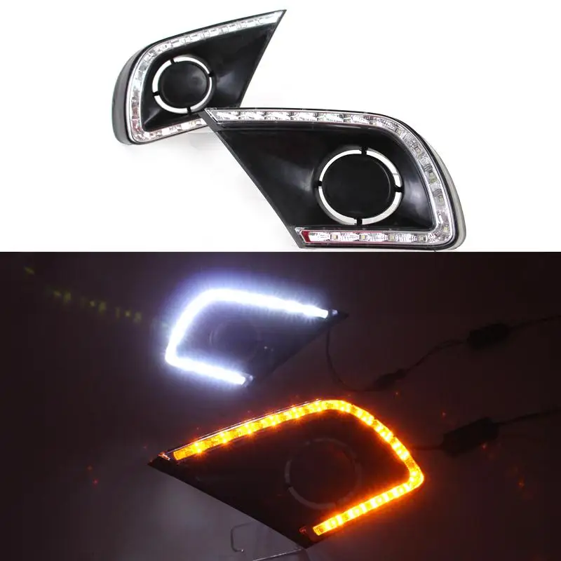 

Car Styling DRL LED Daytime Running Lights Fog With Bi-directional Turn Lamp Beads Accessories For Toyota Innova 2013-2015