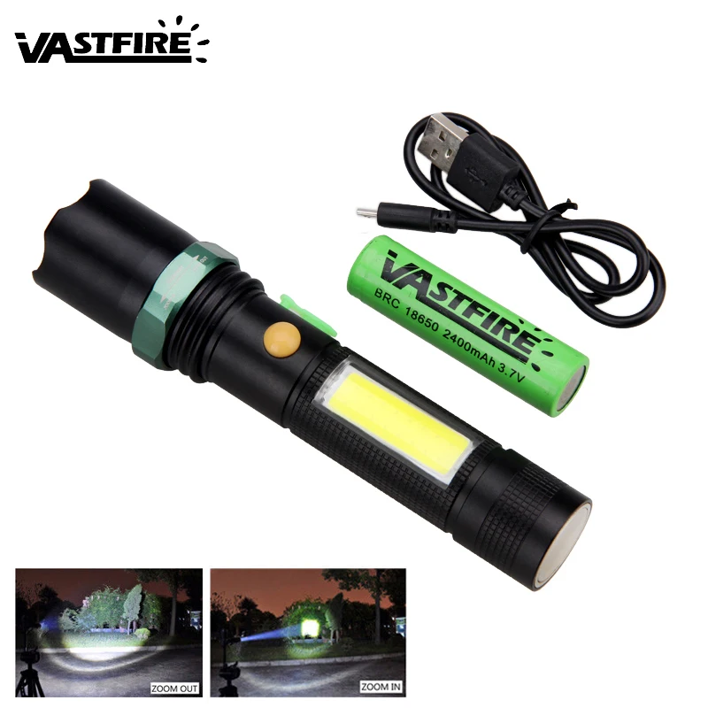 

10W Flashlamp 4 Mode Zoom T6 COB LED Flashlight USB Rechargeable 18650 Battery Torch Light Magnet Adsorption Lamp