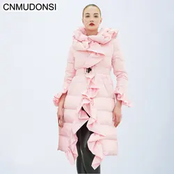 CNMUDONSI высокое качество 2018 Зима оборками большой меховой воротник с капюшоном элегантный ветрозащитный утепленная одежда модные Новы