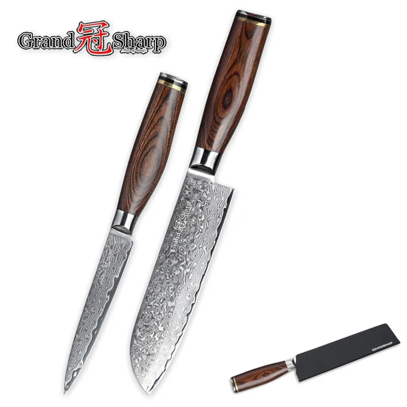 Grandsharp набор ножей из дамасской стали 2 шт. Дамасская японская нержавеющая сталь