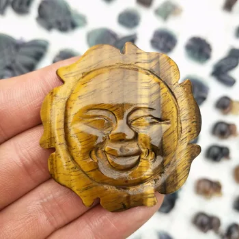 

Natural yellow tiger eye stone sun statue carved crystal decoration