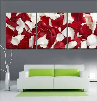 

3 Piece/ Sets Red White Rose Petal Modern Art Wall Picture Hanging Printed Unframed Canvas Oil Painting Canvas Paintings