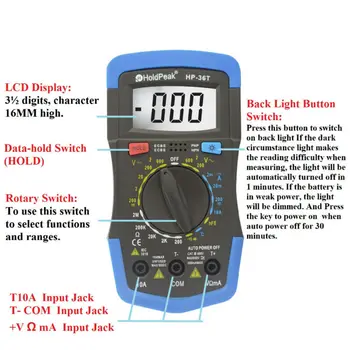 

Mini Multimeter HoldPeak HP-36T DC/AC Voltage Digital Multimeter with Temperature Test Free Shipping