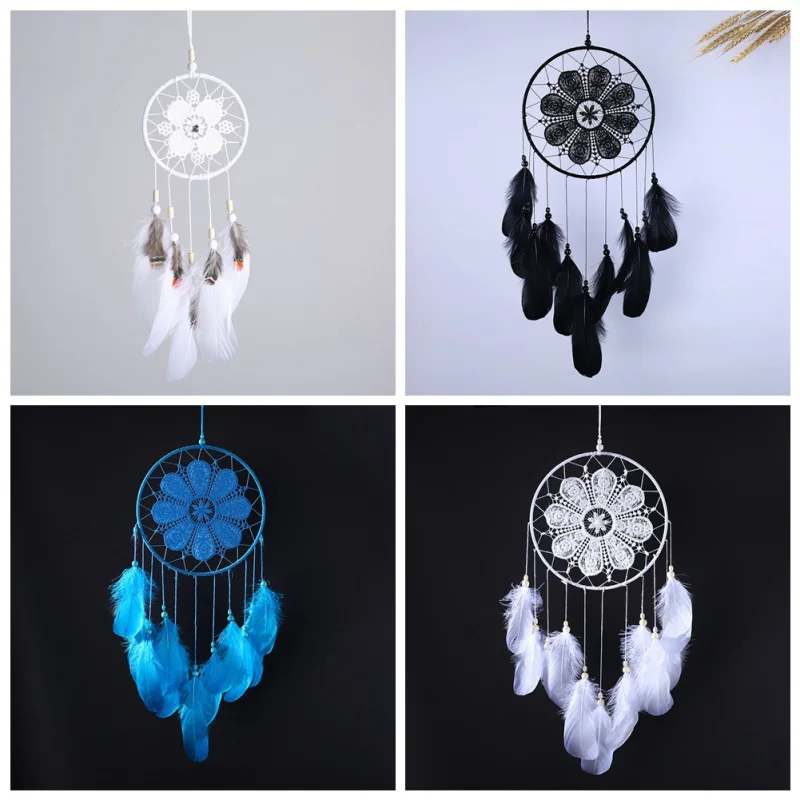 

Modern Style Dreamcatcher Wedding Series Openwork Dream Catching Black Feather Lace Dreamcatcher Bead Handmade Decoration