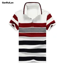 Летний Для Мужчин's Повседневная рубашка-поло слим Для мужчин s короткий рукав рубашки Для мужчин, брендовая одежда в полоску для маленьких мальчиков, футболки-поло и 4XL B0336