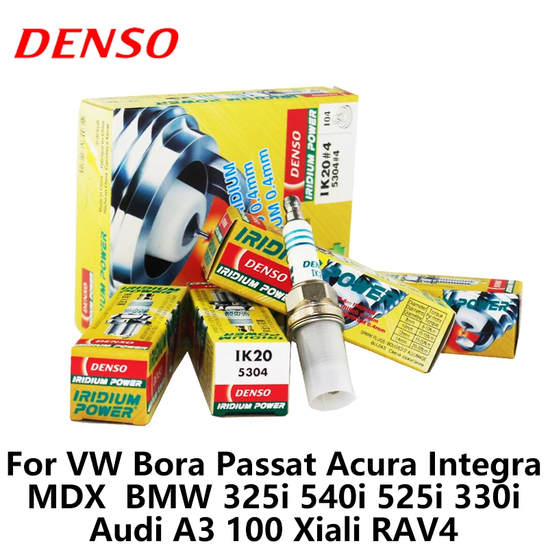 4pcs/lot DENSO Car Spark Plug For VW Bora Passat Acura Integra MDX BMW 325i 540i 525i 330i Audi A3 100 Xiali RAV4 IK20 Iridium