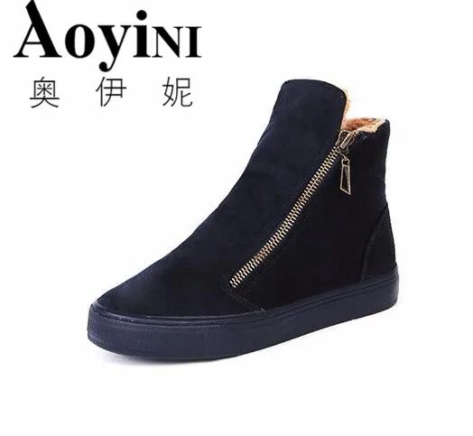 Women Boots 2016 Winter Women Snow Boots Cotton Shoes Woman Ankle Boots Flat With Round Toe High Top Shoes Warm Casual Shoes