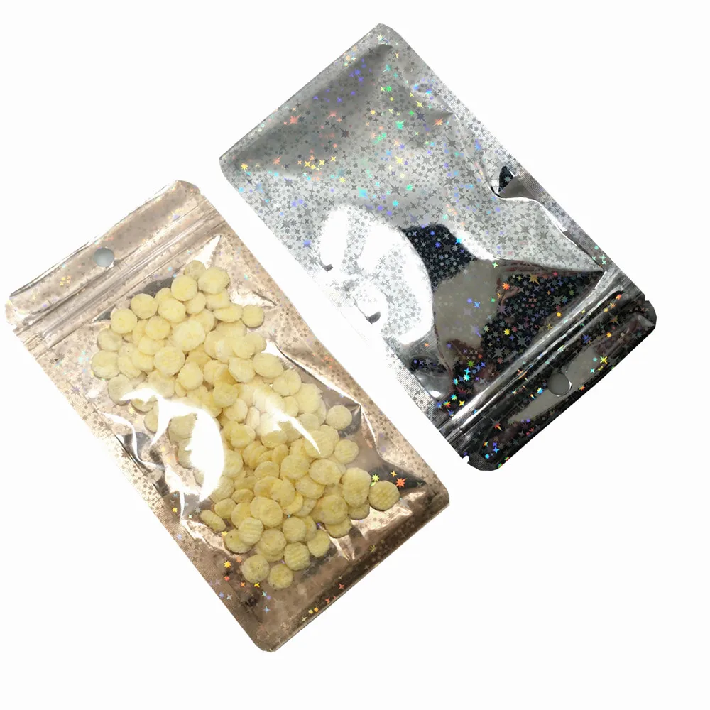 

Golden Glittery Aluminum Foil Package Bags Clear Plastic Electronic Product Storage Bag Zip Lock Mylar Packing Pouches Hang Hole