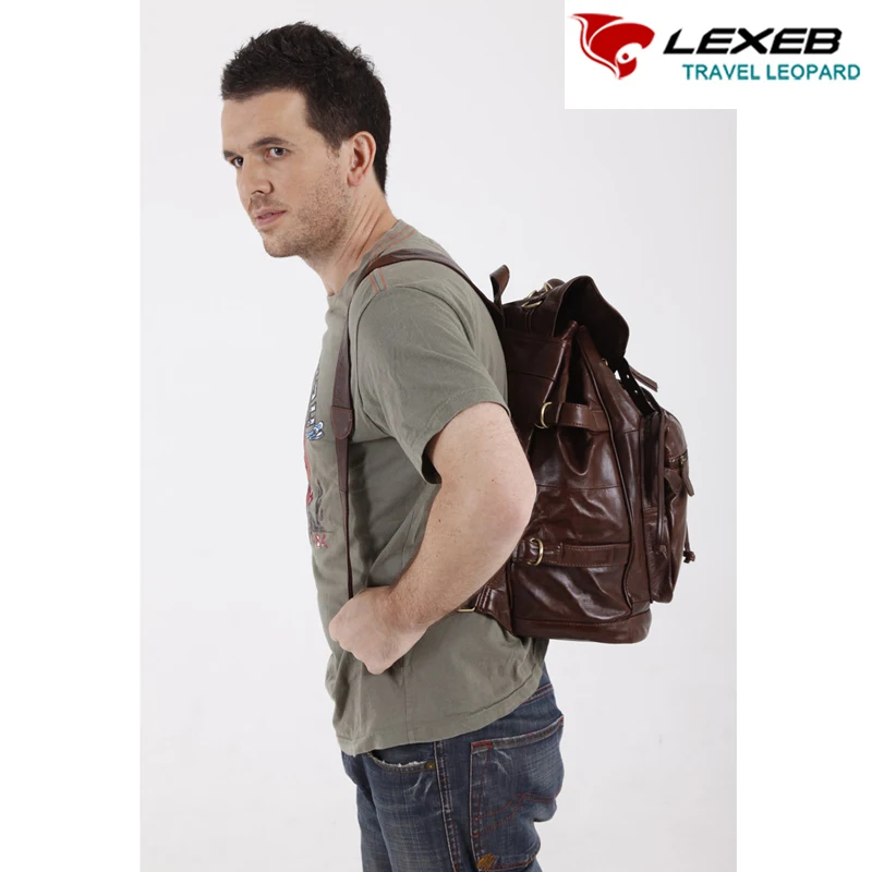 

Mochila Escolar Lexeb Korean Version Of Casual Big Genuine Leather Shoulder Bag Backpack Mountaineering Man First Layer Cowhide
