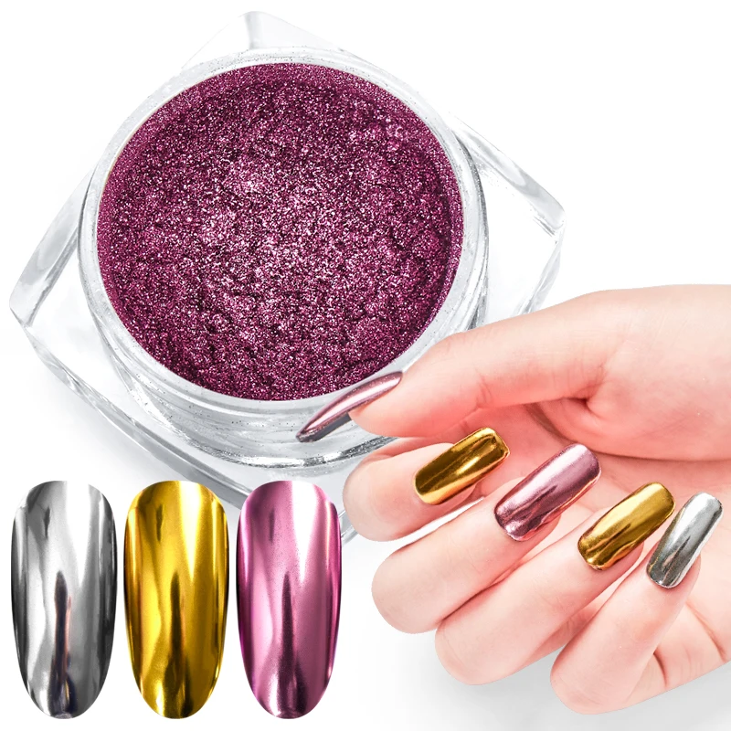 Дизайн ногтей зеркальный пигмент порошок блеск ногтей блестит металлический цвет УФ-гель для дизайна ногтей Полировка розовое золото серебро маникюр Дизайн ногтей C