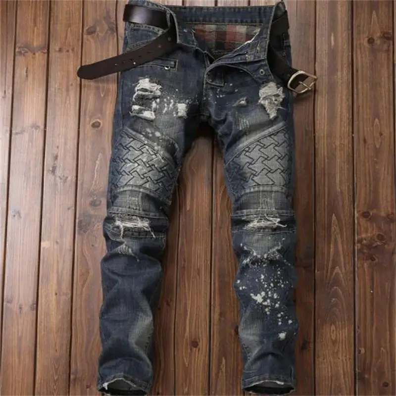 2017 new font b men b font jeansbeggars ripped afligido font b jeans b font biker