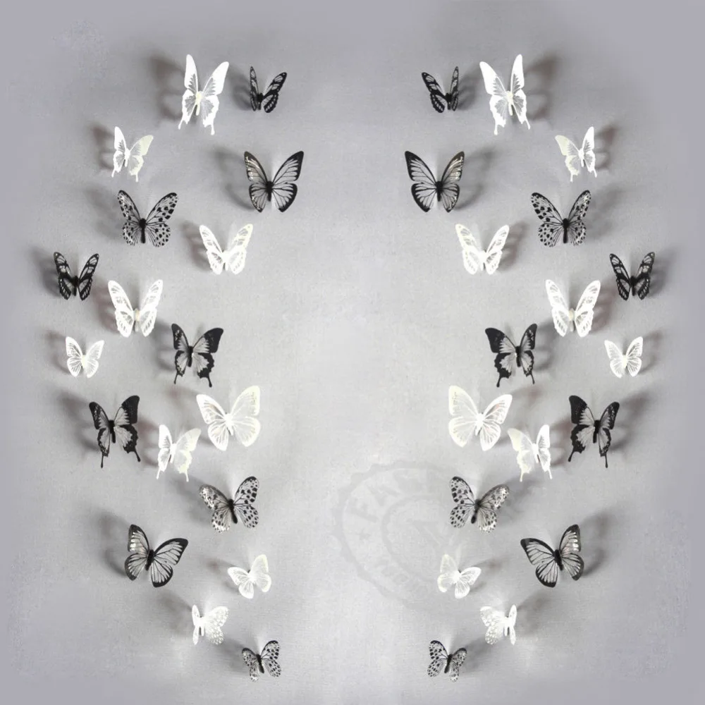 18pcs/lot 3D Effect Crystal Butterfly Wall Stickers Beautiful Butterflies For Kids Room Wall Decals Home Decoration On the Wall