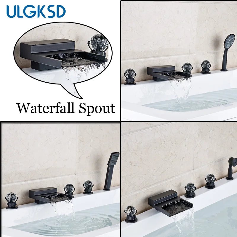 

Ulgksd 5 pcs Bathtub Faucet Oil Rubbed Bronze Waterfall Spout Mixer Taps Bathroom Shower Faucet W/ Handshower