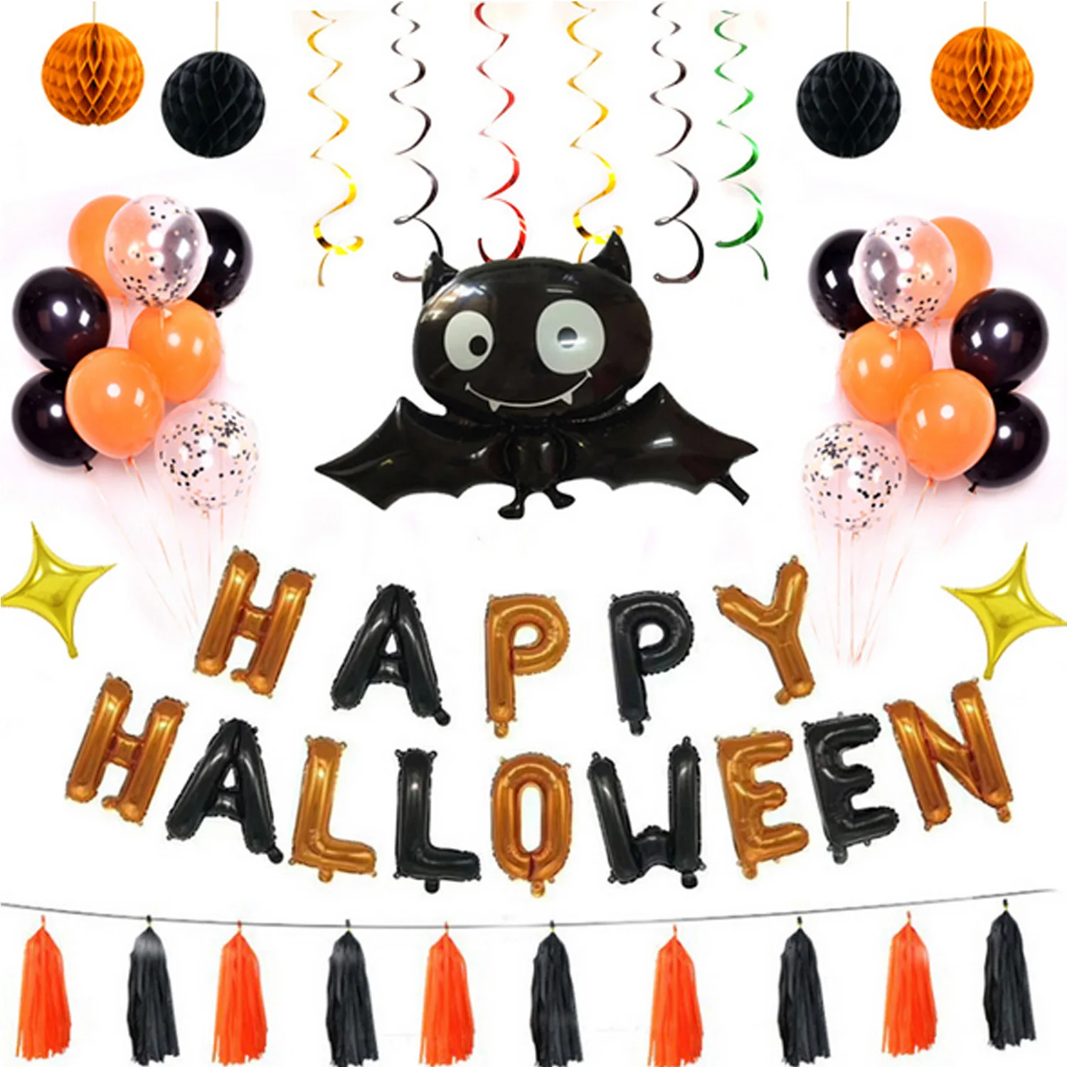 

Behogar 45PCS Halloween Celebration Party Balloon Set Kit for Home Bar KTV Room Wall Ceiling Door Decoration Supplies Props