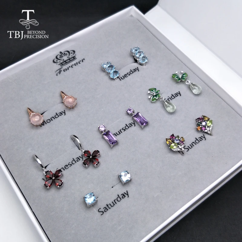 

TBJ,2019 Natural Gemstone 925 silver Jewelry earring Spree weekly subject young girl woman wife valentine's day big gift bag