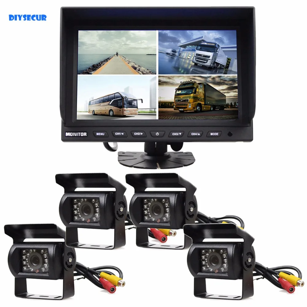 

DIYSECUR 9 Inch Split Quad Display Video Security Monitor + 4 x CCD IR Night Vision Rear View Camera Waterproof