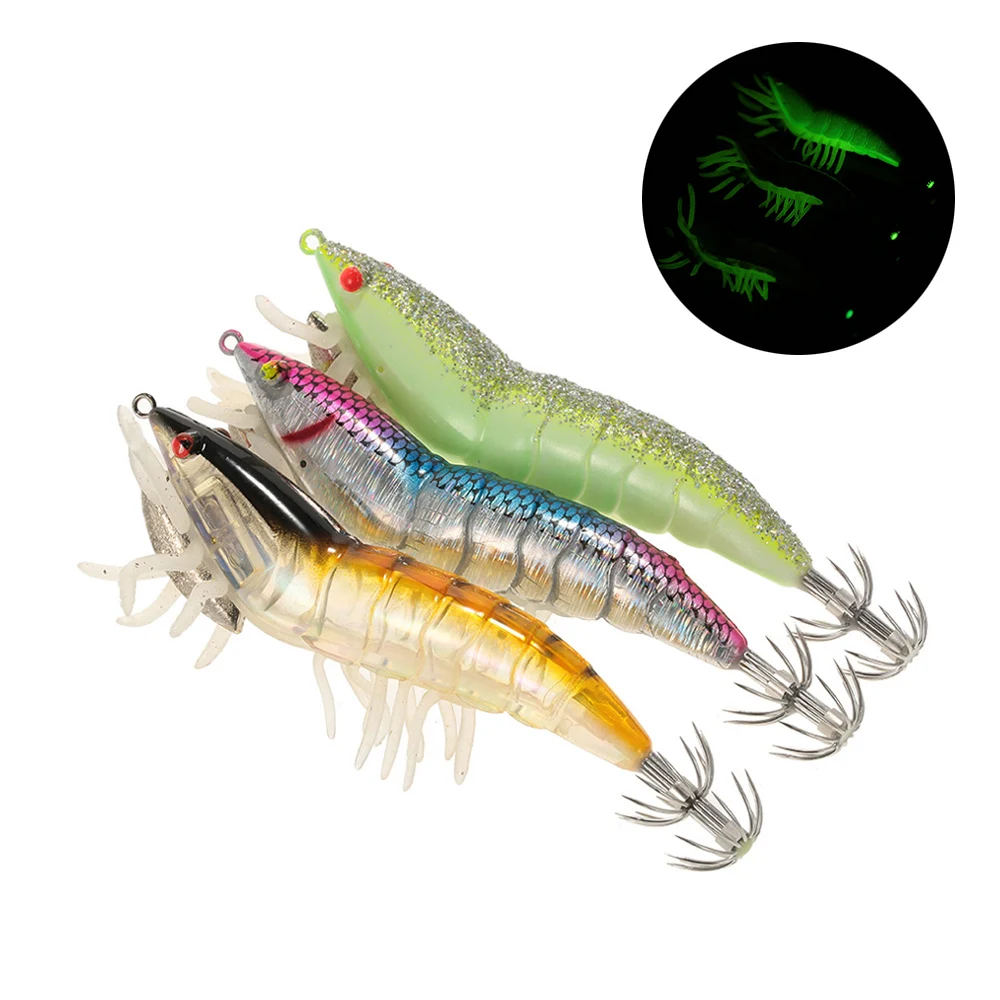 3/5pcs Wobblers Fishing Shrimp Lure with Squid Jigs Hook Noctilucen