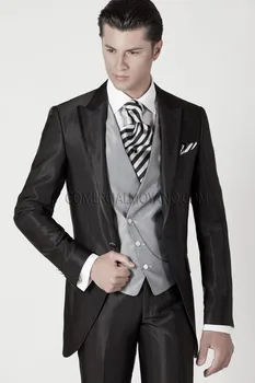 

New Arrival Groom Tuxedo Shiny Black Groomsmen Peak Lapel Wedding/Dinner Suits Best Man Bridegroom (Jacket+Pants+Tie+Vest)B337