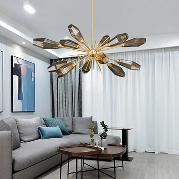 

Modern Chandelier in the Living Nordic Decor Style Room Smoky Gray Glass Branch led Lamp