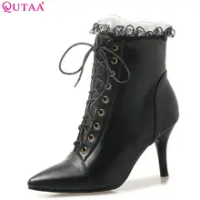 QUTAA/ г.; Новое поступление; женские ботильоны; зимняя обувь на платформе и тонком высоком каблуке; повседневные Элегантные женские ботинки на молнии; большие размеры 34-43