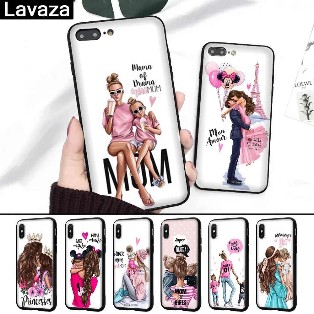 

Lavaza Super Mama and baby Girlmom Cute Silicone Case for iPhone 5 5S 6 6S 7 8 Plus X XR XS Max