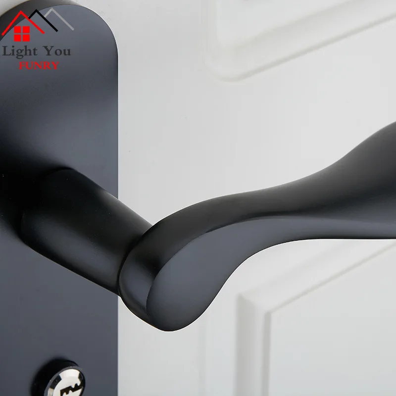 Zinc alloy indoor solid space aluminum door lock handle lock European bearing bedroom lock black - 32997708264