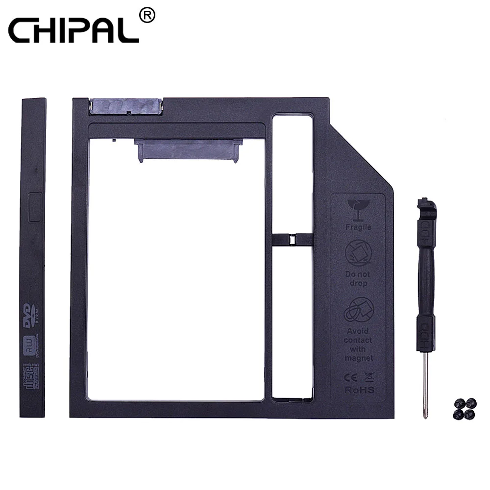 

CHIPAL Universal SATA 3.0 2nd HDD Caddy 9mm 9.5mm for 2.5" 2T SSD Case Hard Disk Drive Adapter for Laptop CD-ROM DVD-ROM Optibay