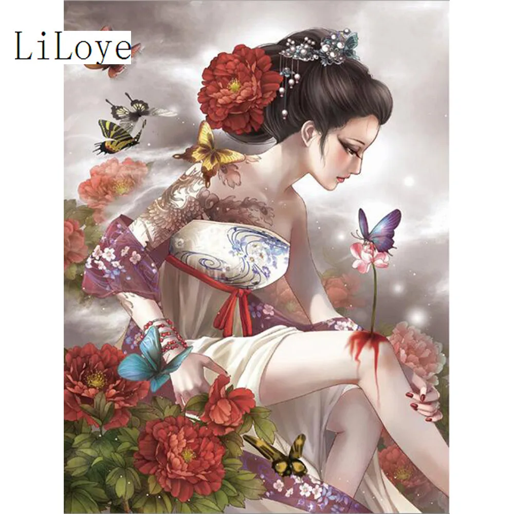 

LI LOYE DIY Diamond Painting Cross Stitch Butterfly flower fairy Pattern Rhinestones Full Square Mosaic Embroidery Decor FZ324