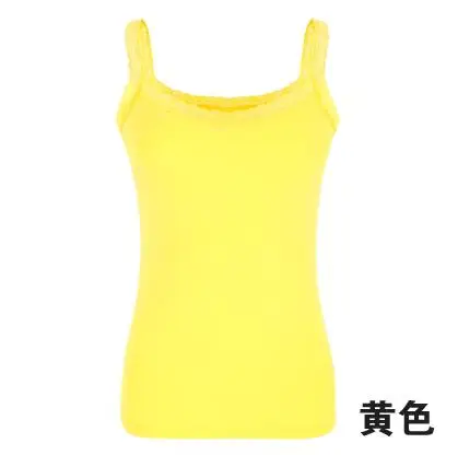 Без рукавов кружева спагетти ремень Базовая рубашка сексуальный тонкий универсальный маленький жилет женский o-образный вырез - Цвет: Yellow
