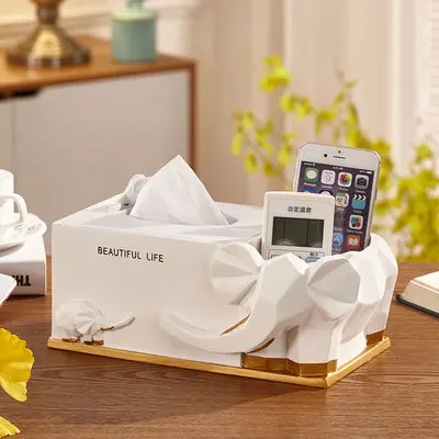 

Nordic Resin Elephant Tissue Box Retro Living Room Multi-function Remote Control Storage Box Household Paper Towel Home Decorati
