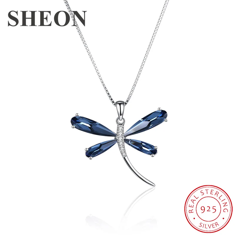 

New arrival Luxury 925 Sterling Silver Box Chain Austria Crystal dragonfly Pendant Necklace fine Jewelry making for women gifts