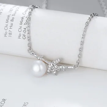 

Freshwater Pearl Necklace S925 Sterling Silver Bamboo Leaf Pendant Clavicle Chain DIY Necklace Couple Temperament Jewelry