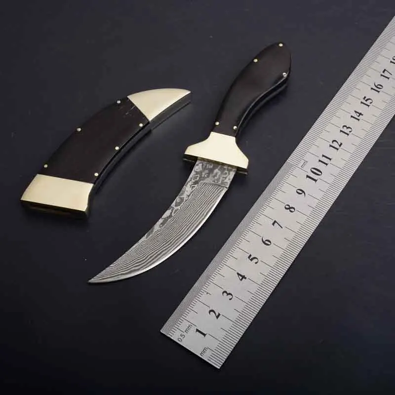 

Hysenss Damascus Fixed Blade Knife Karambit Horn Handle Outdoor Camping Hunting Survival Pocket EDC Tools Military Utility Knife
