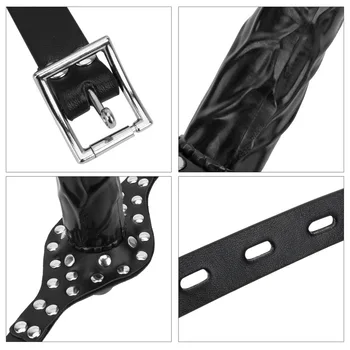 IKOKY Silicone Double-Ended Dildos Gag Strap On Open Mouth Dong Plug With Locking Buckles Leather Harness Bondage For Couples 5