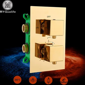 

Thermostatic Golden Shower Valve Concealed Embedded Box Shower Faucet Valve Dual Handle Faucet Control Valve