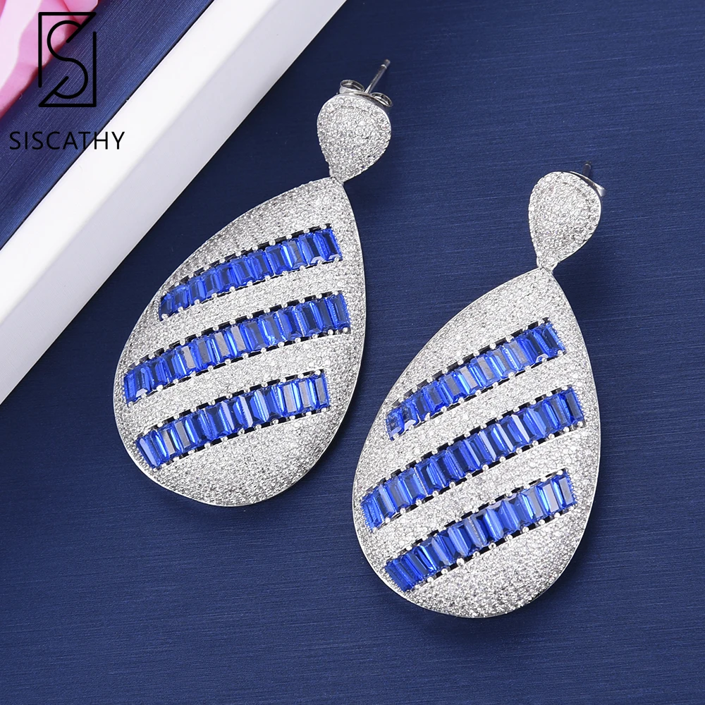 

SISICATHY Trendy Waterdrop Cubic Zirconia Drop Dangle Earrings For African Indian Dubai Bridal Wedding Engagement Wear
