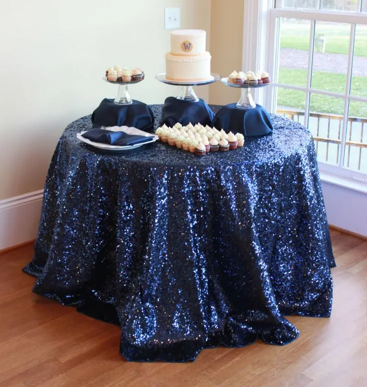 12" круглые(300 см) темно-синие скатерти с блестками для свадебного стола, льняные скатерти с блестками для свадебного украшения
