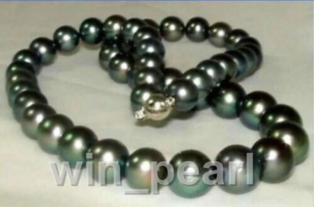 

Very attractive 10-11mm perfect tahitian green black pearl necklace 18inch