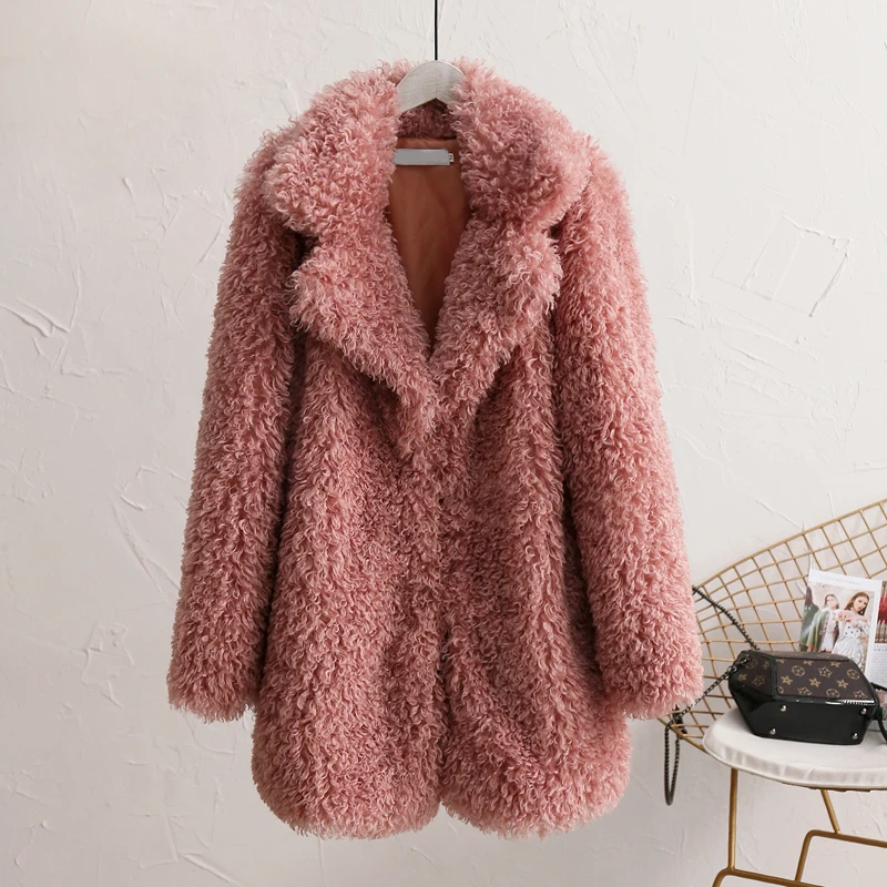 Зимнее плотное пальто из искусственного меха, женское пушистое розовое плюшевое пальто, куртка, уличная одежда, теплое меховое пальто, мохнатая верхняя одежда для женщин