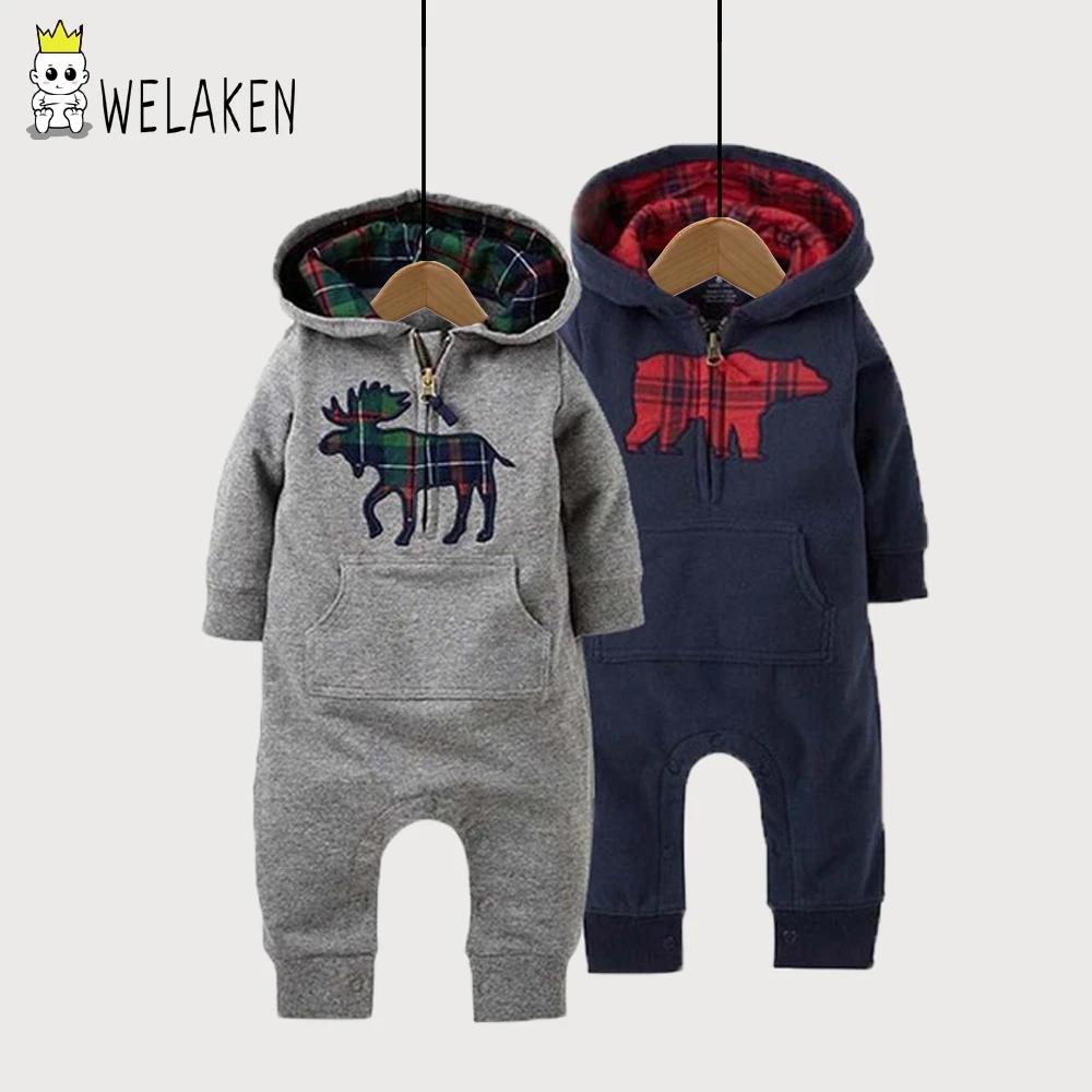 

2017 Fashion Spring Baby Clothes Toddler Rompers Top Quality Girl Boy Infant Long Sleeve Elk Print Hoody Baby Rompers
