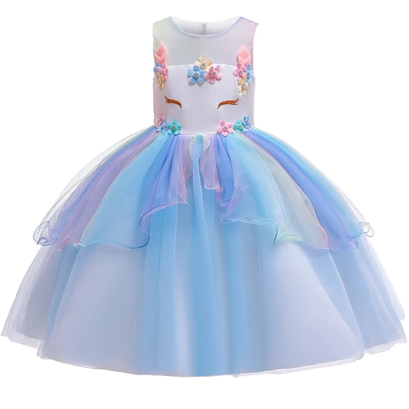 Girls Unicorn Costumes Girl Rainbow Flowers Tutu Dresses With Unicorn Headband Horn Flower Hair Hoop Set for Kids Birthday Theme