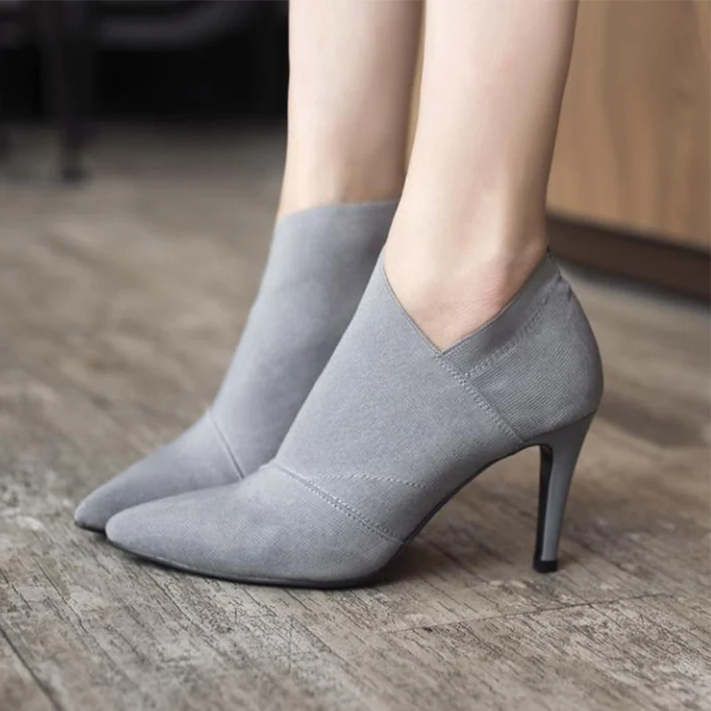 

2019 Woman Pointed Toe High Heels Female Strentch Fabric Ankle Pumps Plus Size Spring Autumn Fashion Footwear Shoes Ladies